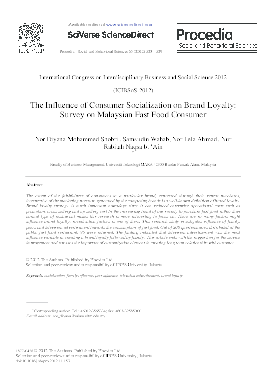 (PDF) The Influence of Consumer Socialization on Brand Loyalty: Survey ...