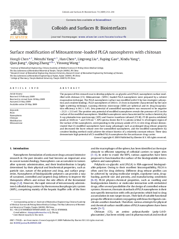 (PDF) Surface modification of Mitoxantrone-loaded PLGA nanospheres with ...
