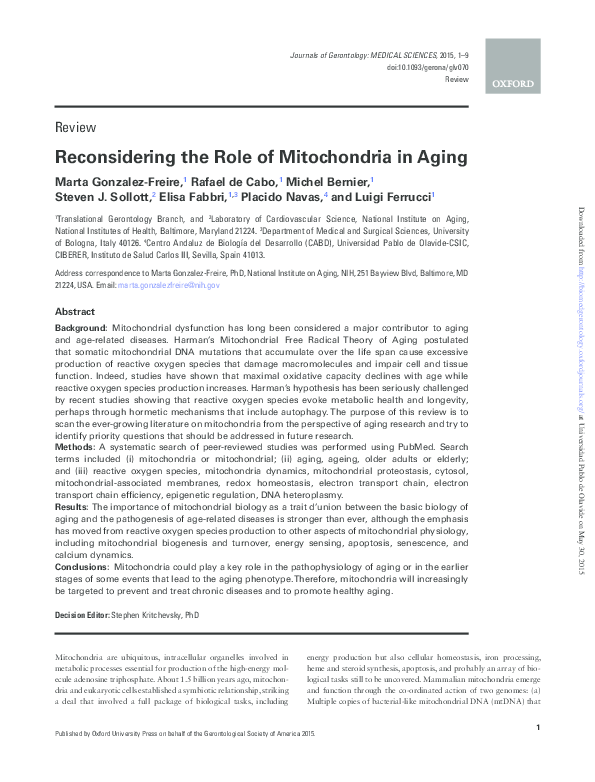 (PDF) Reconsidering the Role of Mitochondria in Aging
