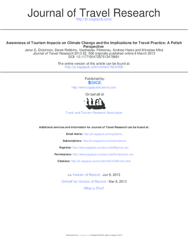 (PDF) Awareness of Tourism Impacts on Climate Change and the ...