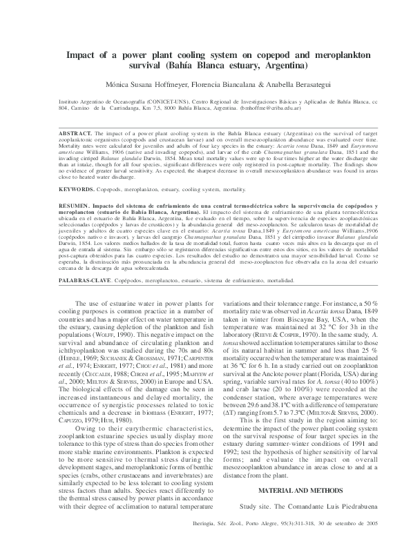 (PDF) Impact of a power plant cooling system on copepod and ...
