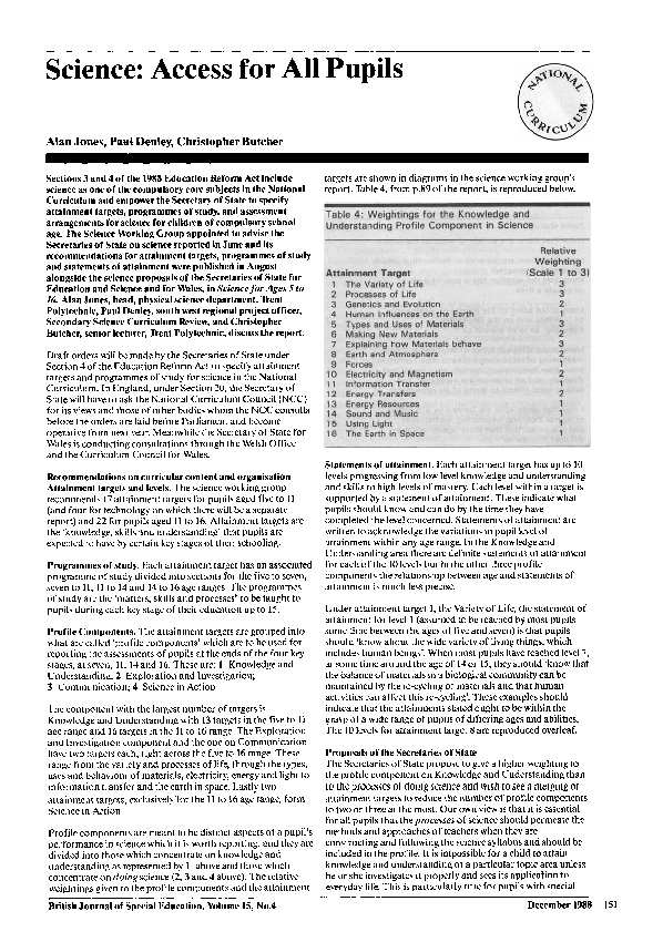 (PDF) Science: Access for All Pupils