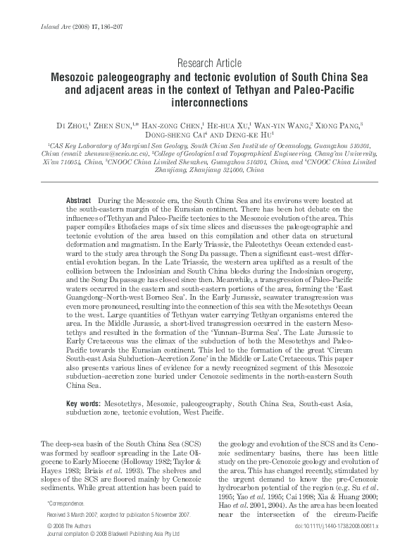 (PDF) Mesozoic paleogeography and tectonic evolution of South China Sea ...