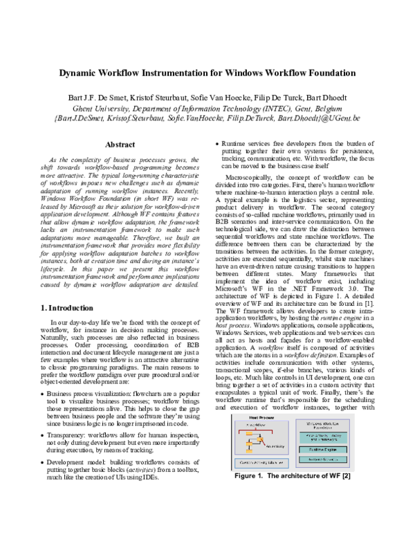 (PDF) Dynamic Workflow Instrumentation for Windows Workflow Foundation