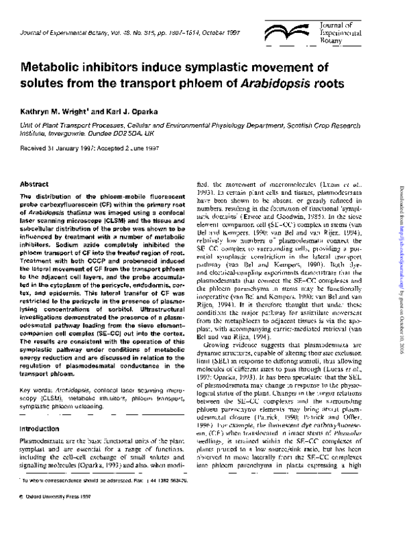 (PDF) Metabolic inhibitors induce symplastic movement of solutes from ...