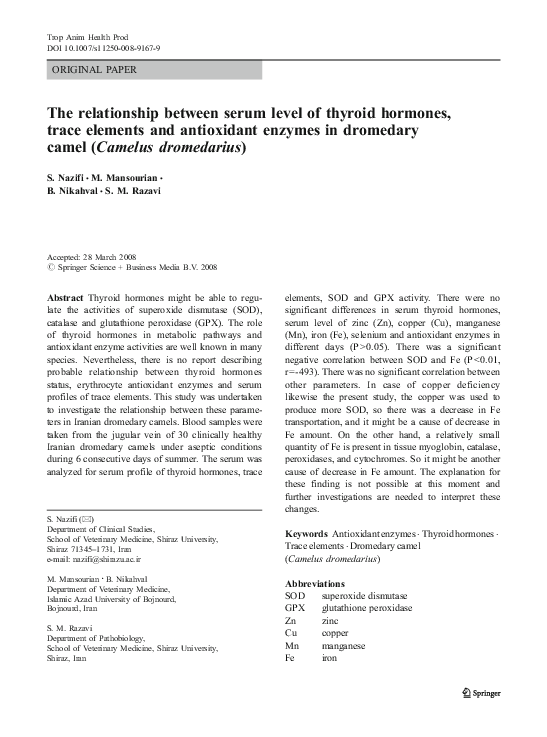 (PDF) The relationship between serum level of thyroid hormones, trace ...
