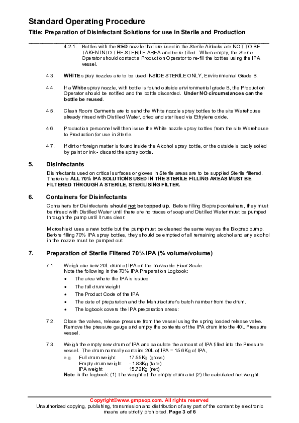 (PDF) Standard Operating Procedure Title Preparation of Disinfectant