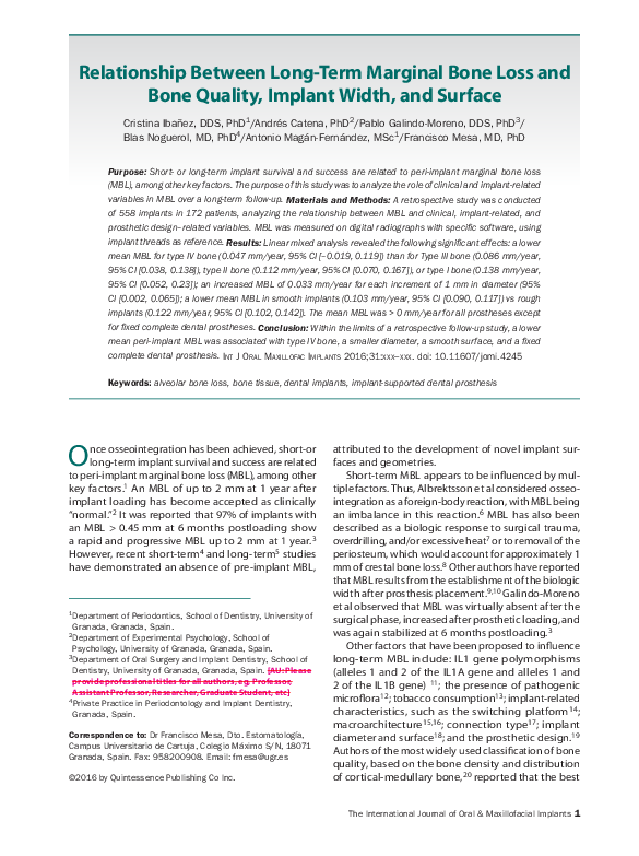 (PDF) Relationship between long-term marginal bone loss and bone ...
