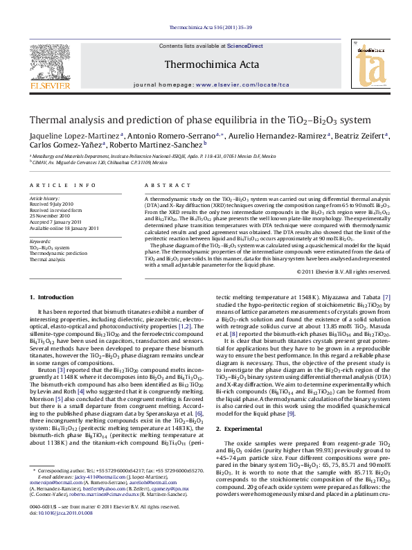 (PDF) Thermal analysis and prediction of phase equilibria in the TiO 2 ...