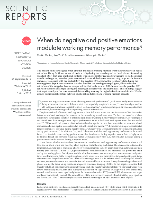 (PDF) S4.3 Effect of negative and positive emotion on working memory ...
