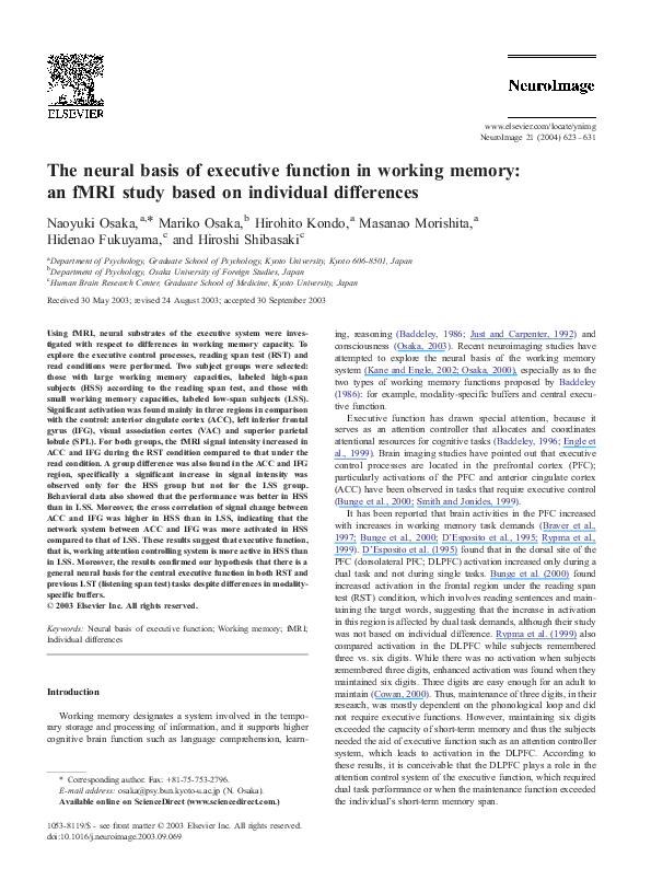 (PDF) The neural basis of executive function in working memory: an fMRI ...