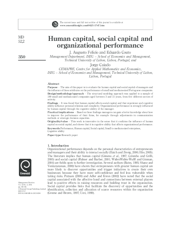 (PDF) Human capital, social capital and organizational performance