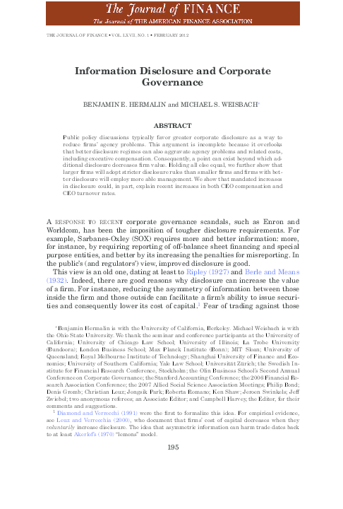 (PDF) Information Disclosure and Corporate Governance