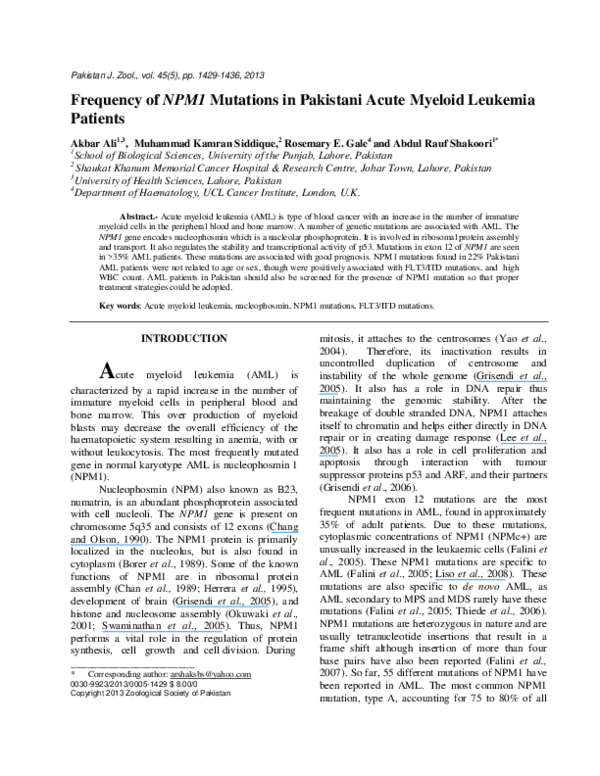 (PDF) Frequency of NPM1 Mutations in Pakistani Acute Myeloid Leukemia ...