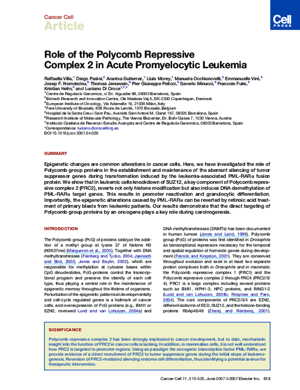 (PDF) Role of the Polycomb Repressive Complex 2 in Acute Promyelocytic ...