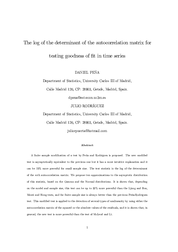 (PDF) The Log of the Determinant of the Autocorrelation Matrix for ...