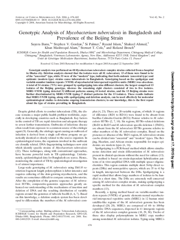 (PDF) Genotypic Analysis of Mycobacterium tuberculosis in Bangladesh ...