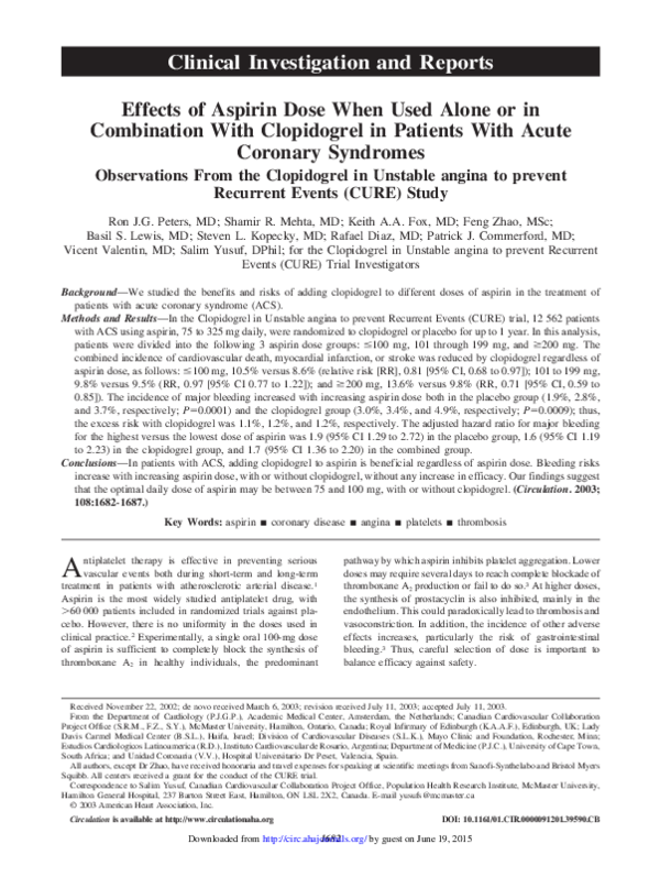 (PDF) Effects of aspirin dose when used alone or in combination with clopidogrel in patients