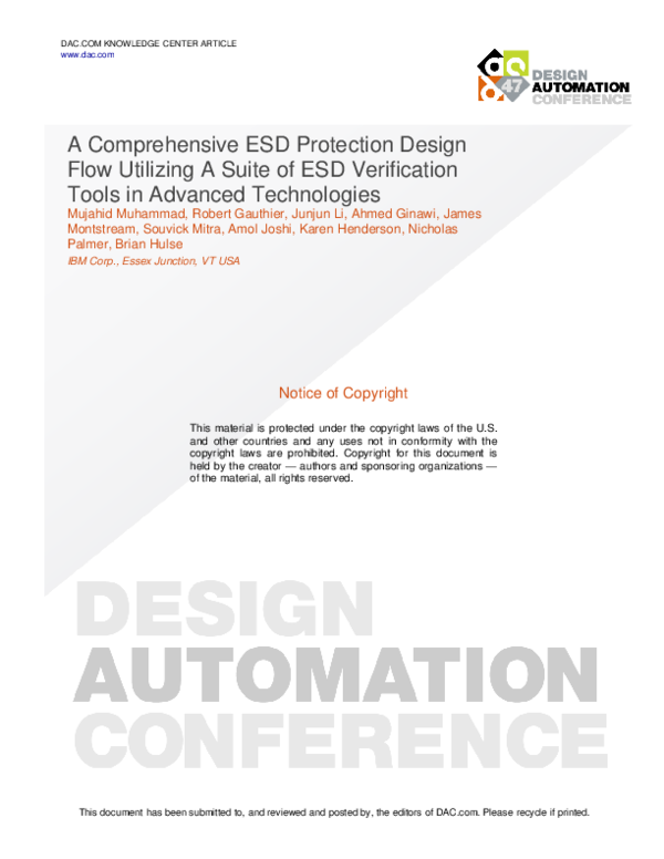 (PDF) A Comprehensive ESD Protection Design Flow Utilizing A Suite of ESD Verification Tools in