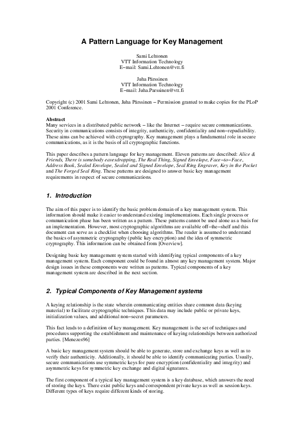 (PDF) A pattern language for key management