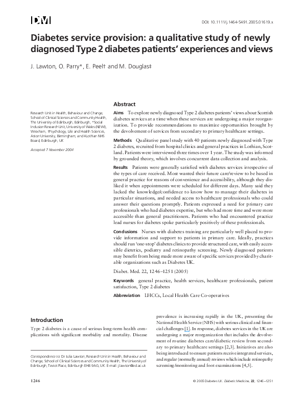 (PDF) Diabetes service provision: a qualitative study of newly ...