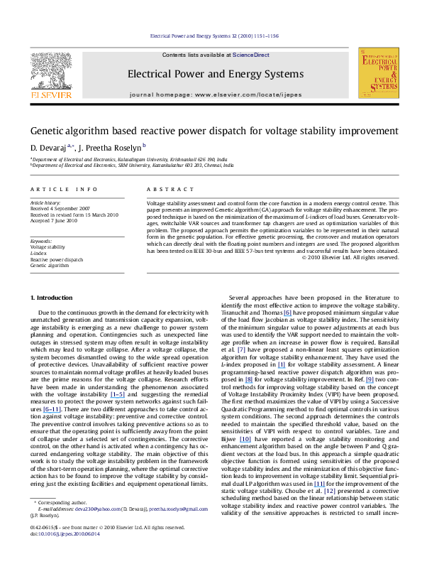 (PDF) Genetic algorithm based reactive power dispatch for voltage ...
