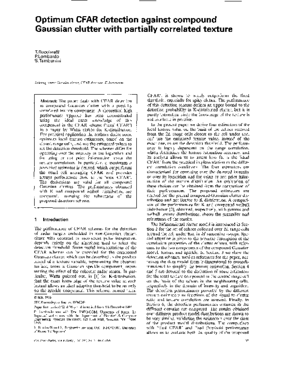 (PDF) Optimum CFAR detection against compound Gaussian clutter with ...