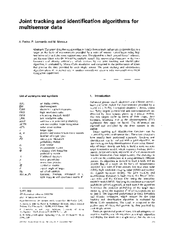 (PDF) Joint tracking and identification algorithms for multisensor data