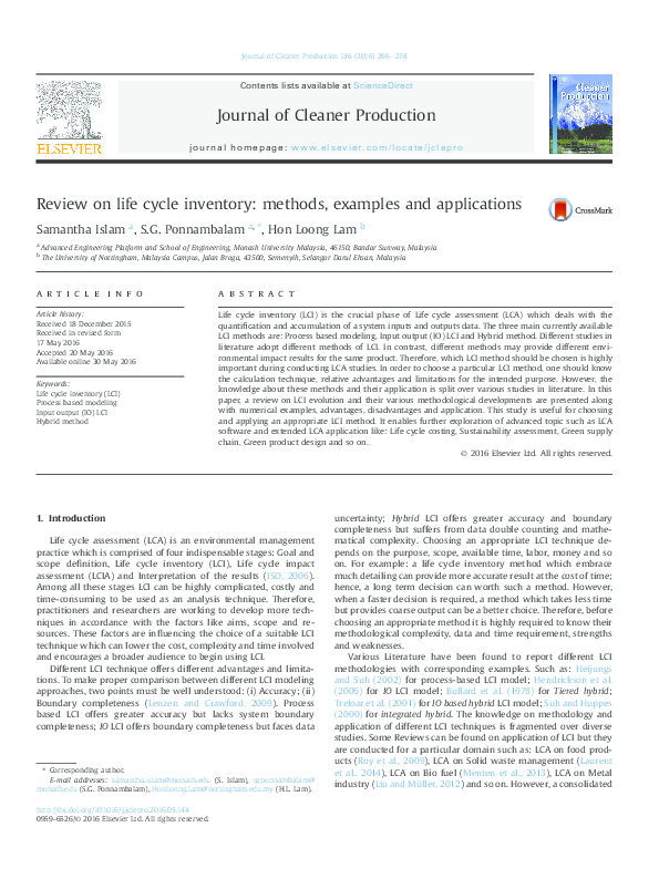 (PDF) Review on life cycle inventory: methods, examples and applications