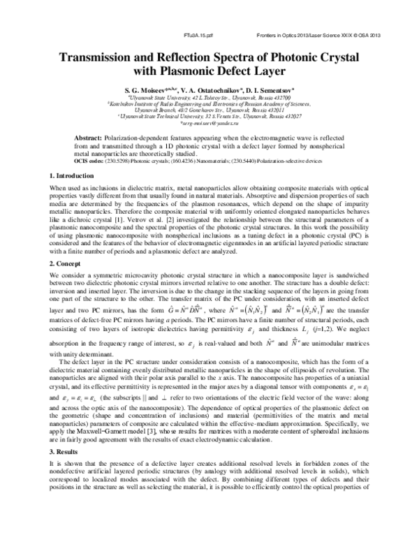 (PDF) Transmission and Reflection Spectra of Photonic Crystal with ...