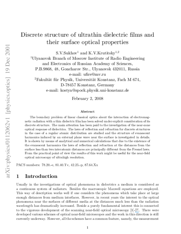 (PDF) Discrete structure of ultrathin dielectric films and their ...