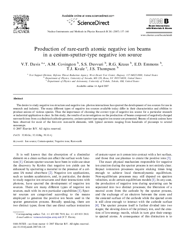 (PDF) Production of rare-earth atomic negative ion beams in a cesium ...