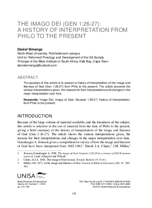 (PDF) The Imago Dei (Gen 1:26-27): A History of Interpretation from ...