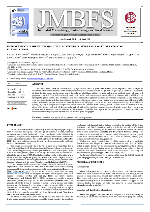 (PDF) Improvements of Shelf Life Quality of Green Bell Peppers Using