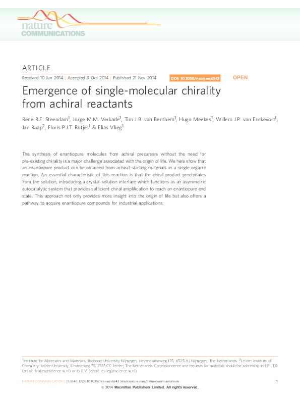 (PDF) Emergence of single-molecular chirality from achiral reactants