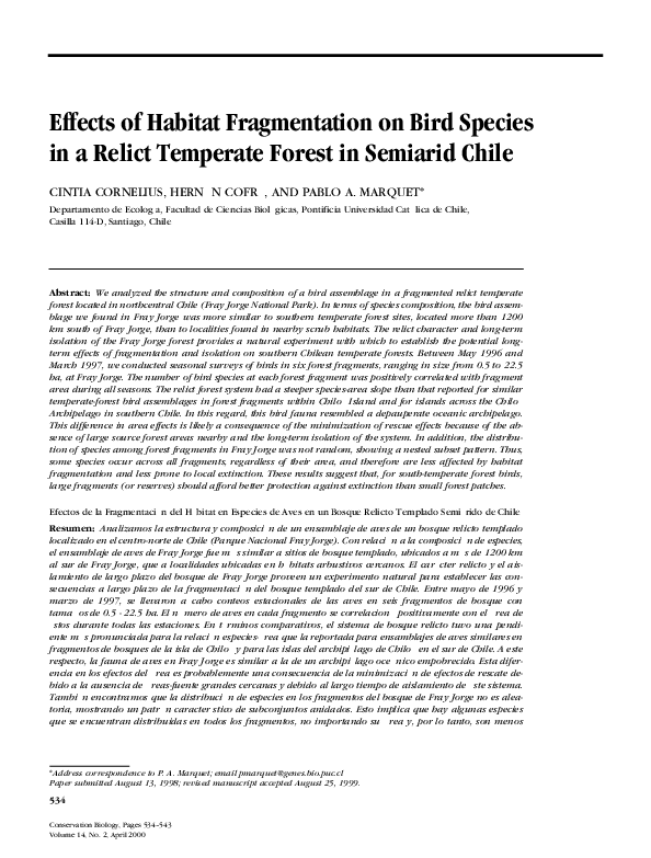 (PDF) Effects of Habitat Fragmentation on Bird Species in a Relict ...