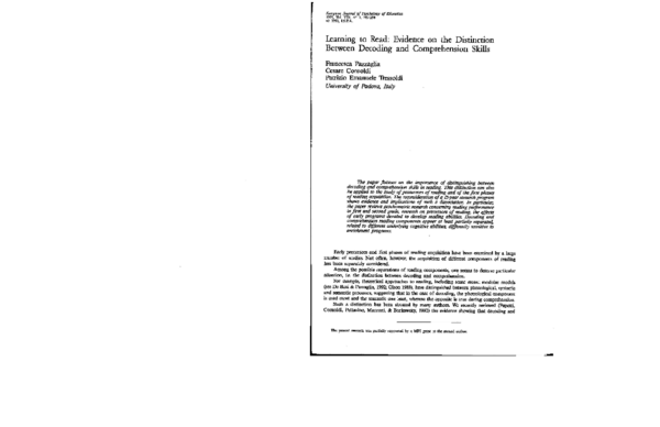 (PDF) Learning to read: Evidence on the distinction between decoding ...