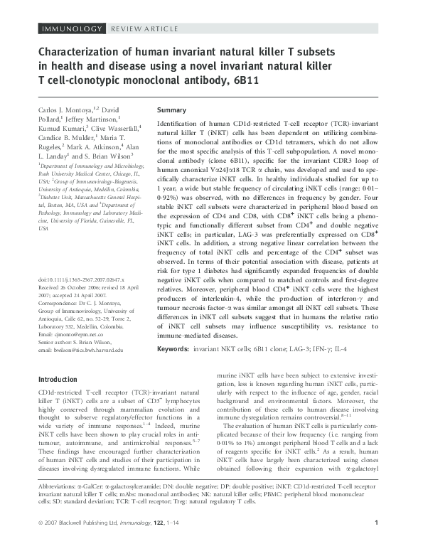 (PDF) Characterization of human invariant natural killer T subsets in ...