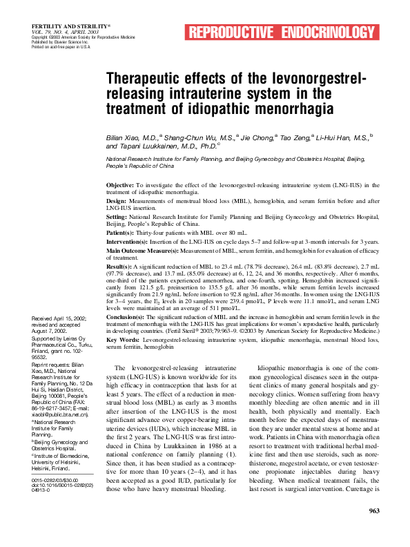 (PDF) Therapeutic effects of the levonorgestrel-releasing intrauterine ...