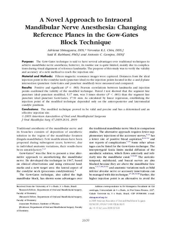 (PDF) A Novel Approach to Intraoral Mandibular Nerve Anesthesia Changing Reference Planes in