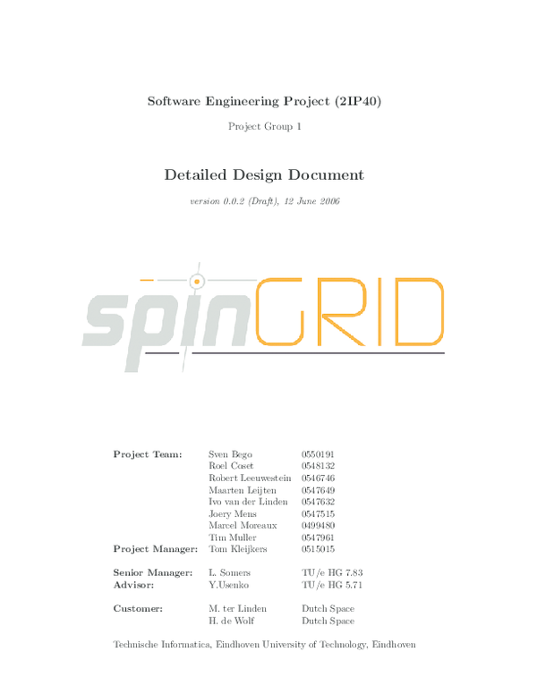 (PDF) Software Engineering Project (2IP40) Detailed Design Document
