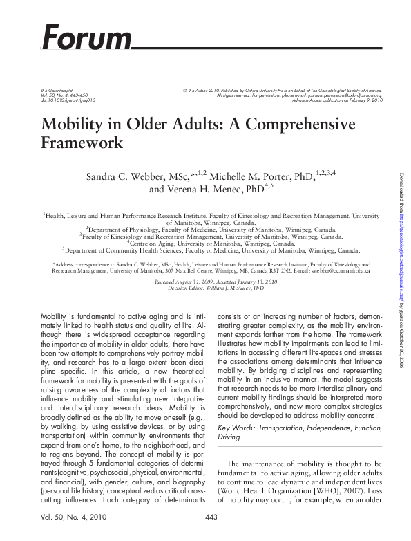 (PDF) Mobility in Older Adults A Comprehensive Framework Sandra