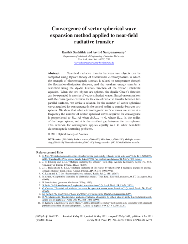 (PDF) Convergence of vector spherical wave expansion method applied to ...