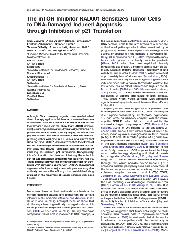 (PDF) The mTOR Inhibitor RAD001 Sensitizes Tumor Cells to DNA-Damaged ...