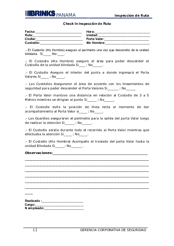 (DOC) Check In Inspección de Ruta