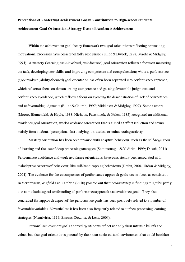 (DOC) Perceptions of Contextual Achievement Goals: Contribution to High ...