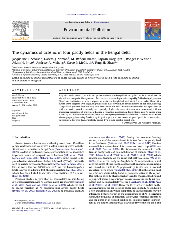 (PDF) The dynamics of arsenic in four paddy fields in the Bengal delta