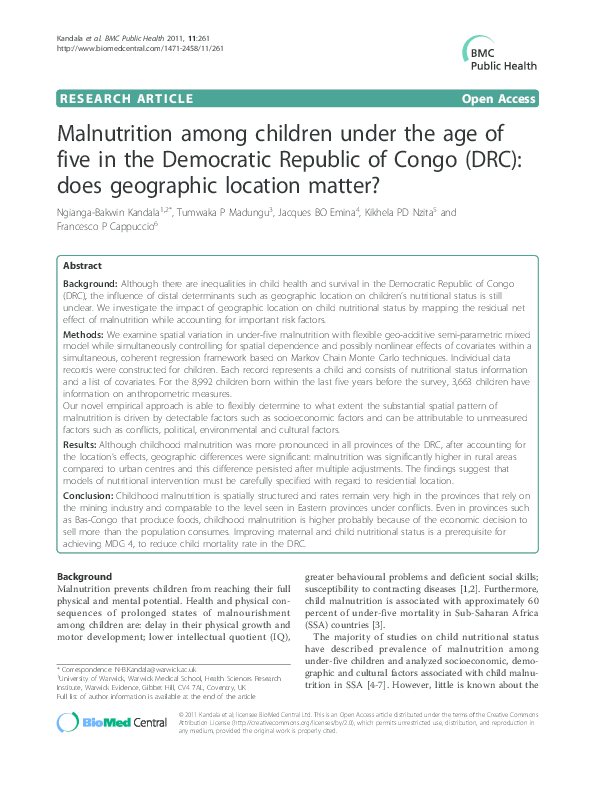 (PDF) Malnutrition among children under the age of five in the ...