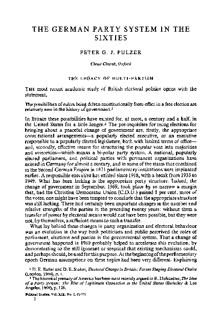 The German Party System in the Sixties