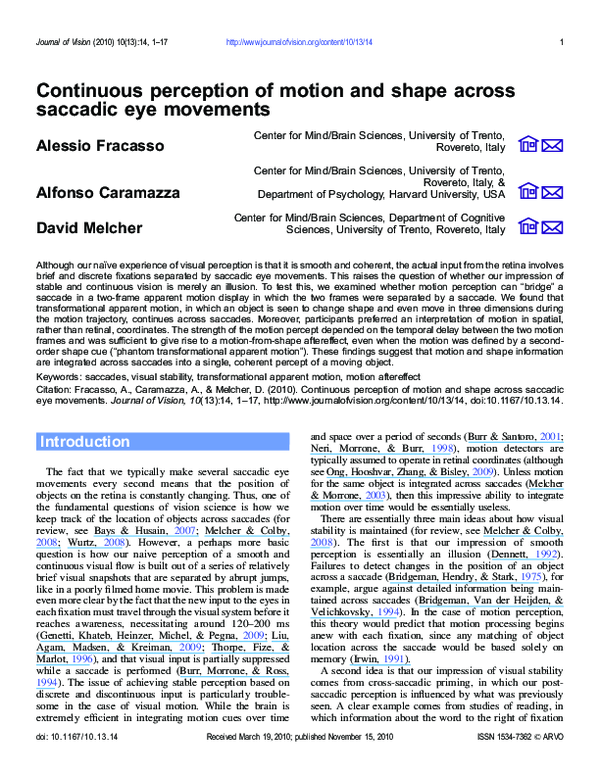 (PDF) Continuous perception of motion and shape across saccadic eye ...